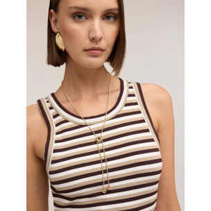 Motivi - Top a righe in misto viscosa lurex - Marrone