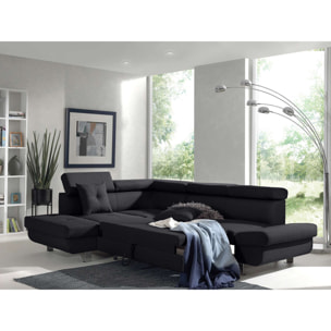 Lisbona - Canapé d'angle gauche convertible - 5 places - avec têtières - Noir