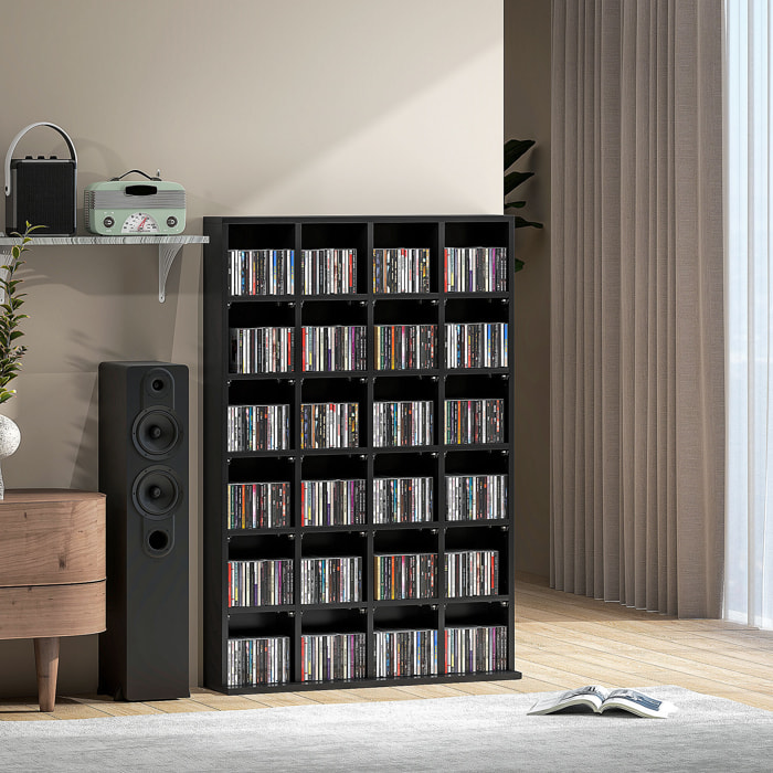 Étagère rangement CD/DVD meuble de rangement pour 480 CDs 24 compartiments réglables en hauteur 89 x 20 x 130 cm noir