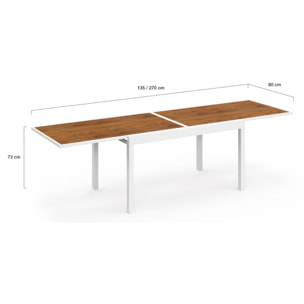 Ensemble repas extensible Timbia 12 places blanc verre trempé effet bois