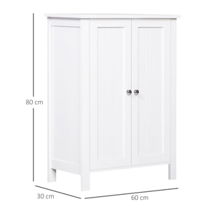 Armario de Baño con 2 Puertas y 2 Estantes Ajustables Interiores Mueble Auxiliar de Almacenaje para Salón Cocina Antivuelco 60x30x80 cm Blanco