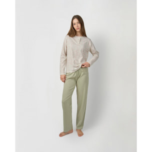 Pijama largo algodón frunce asili verde