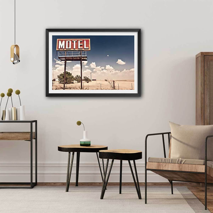 Affiche motel and neon lights Affiche + cadre en bois - Noir