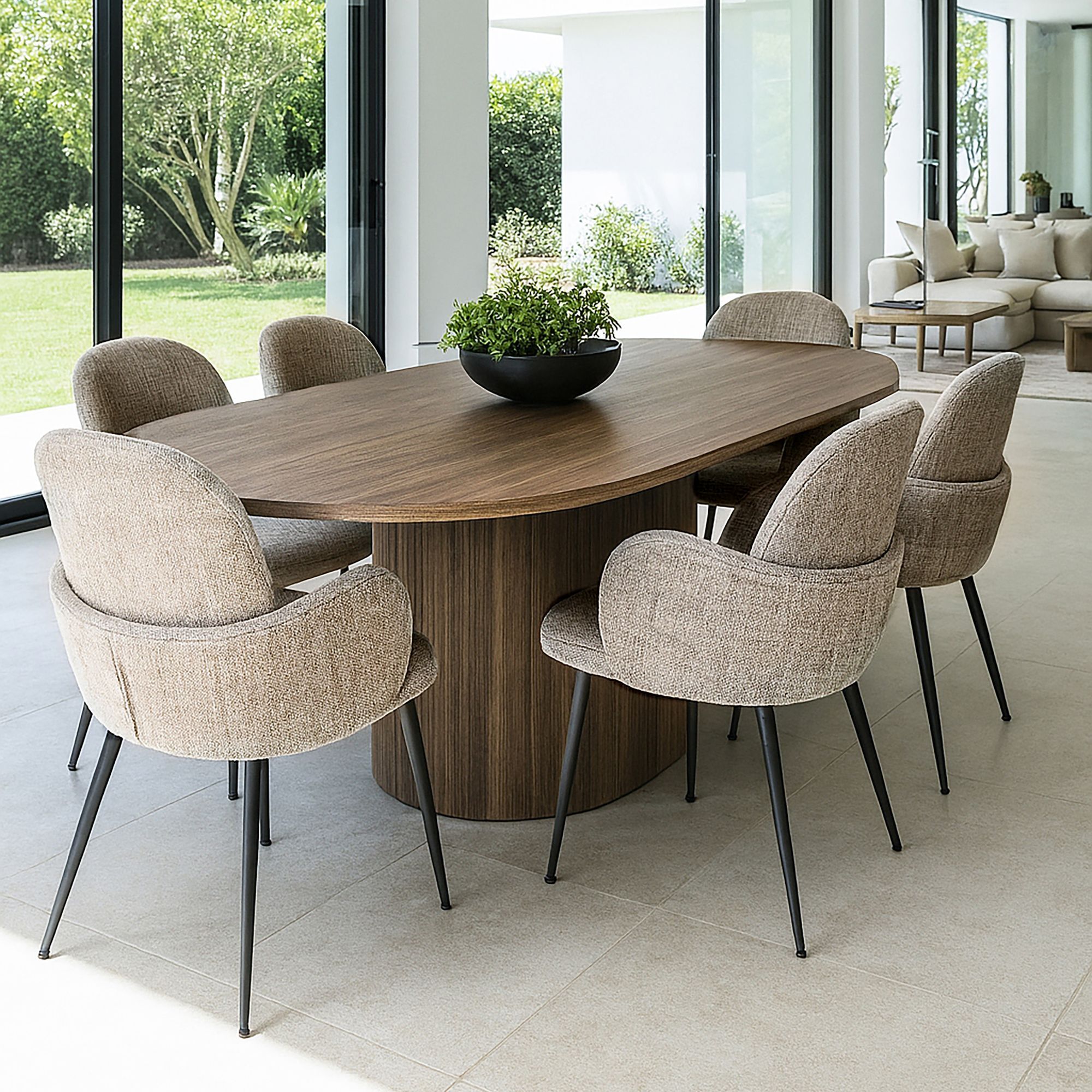 Lot de 2 fauteuils de table en tissu beige et pieds en métal GINETTE