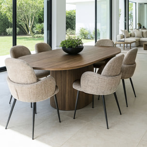 Lot de 2 fauteuils de table en tissu beige et pieds en métal GINETTE