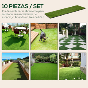 Césped Artificial de 10 Piezas 30x30 cm Césped Sintético con Altura de Hierba 25 mm Anti-UV Alfombra Césped Artificial para Jardín Escuela Patio Verde Oscuro