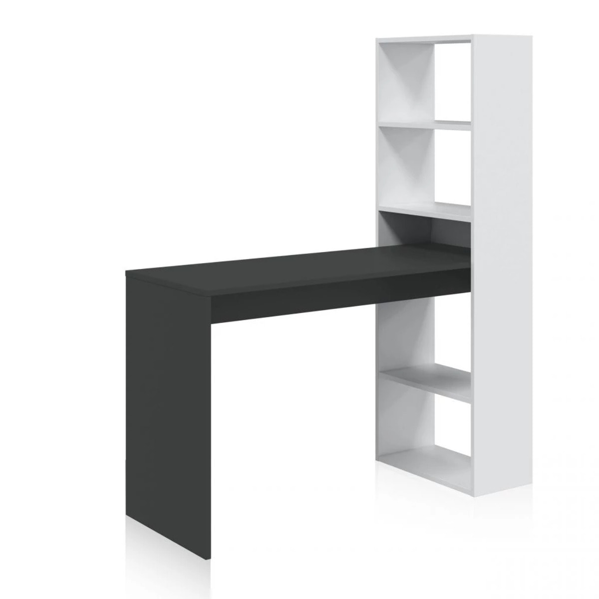 Mesa de escritorio con estantería Duplo Blanco Artik (Blanco Mate) - Gris Grafito
