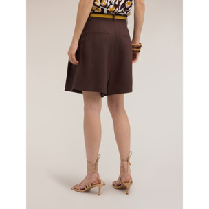 Motivi - Shorts a vita alta in misto lino con pinces - Marrone