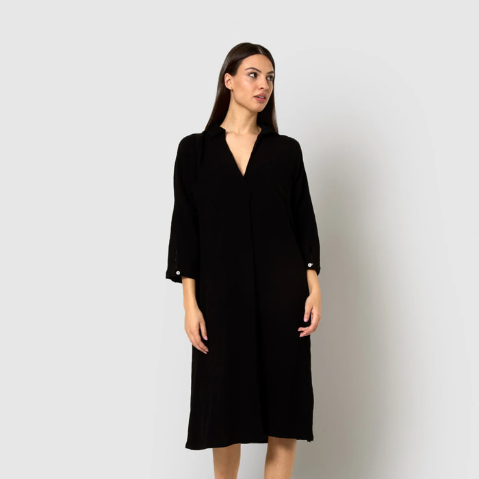 Vestido midi algodón lino negro