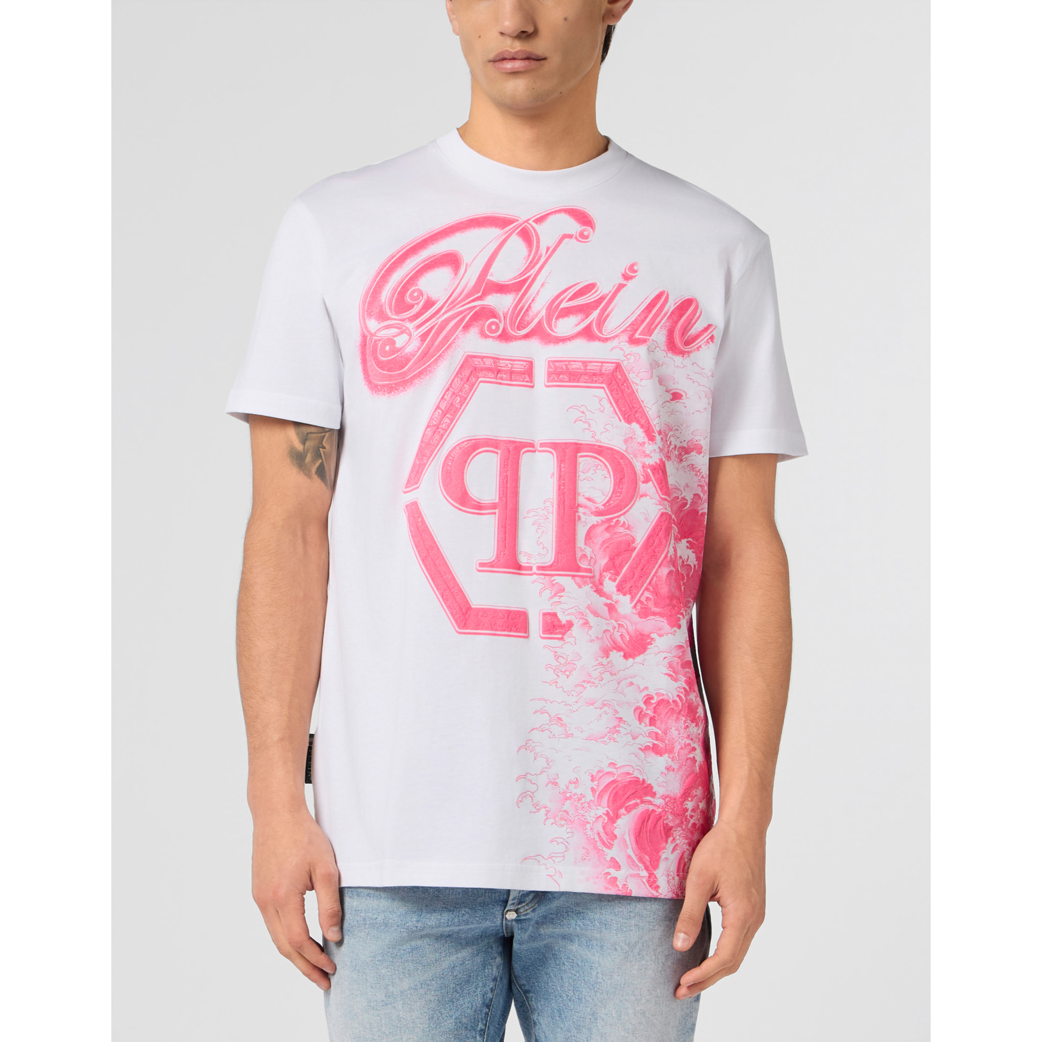 PHILIPP PLEIN Round Neck T-Shirt Ceramic Signature