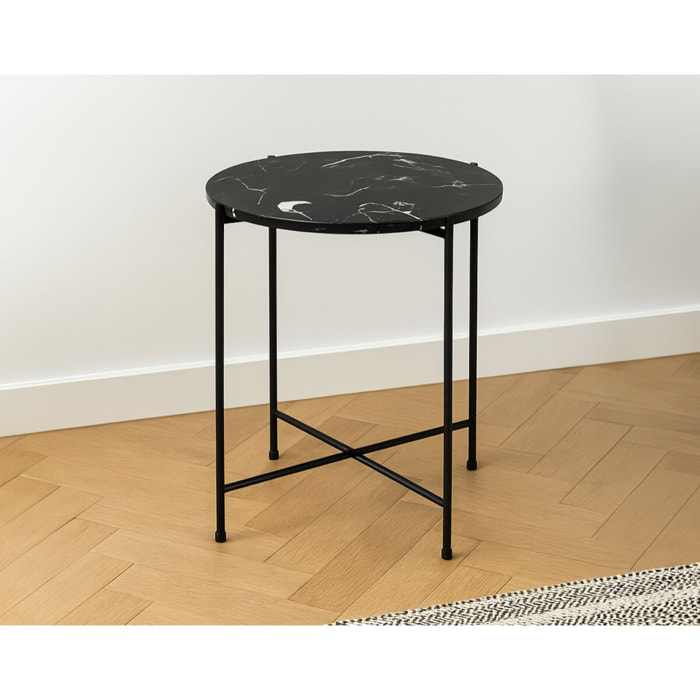 Ezaro - table basse - 42 cm - plateau en marbre - pieds en acier - Blanc