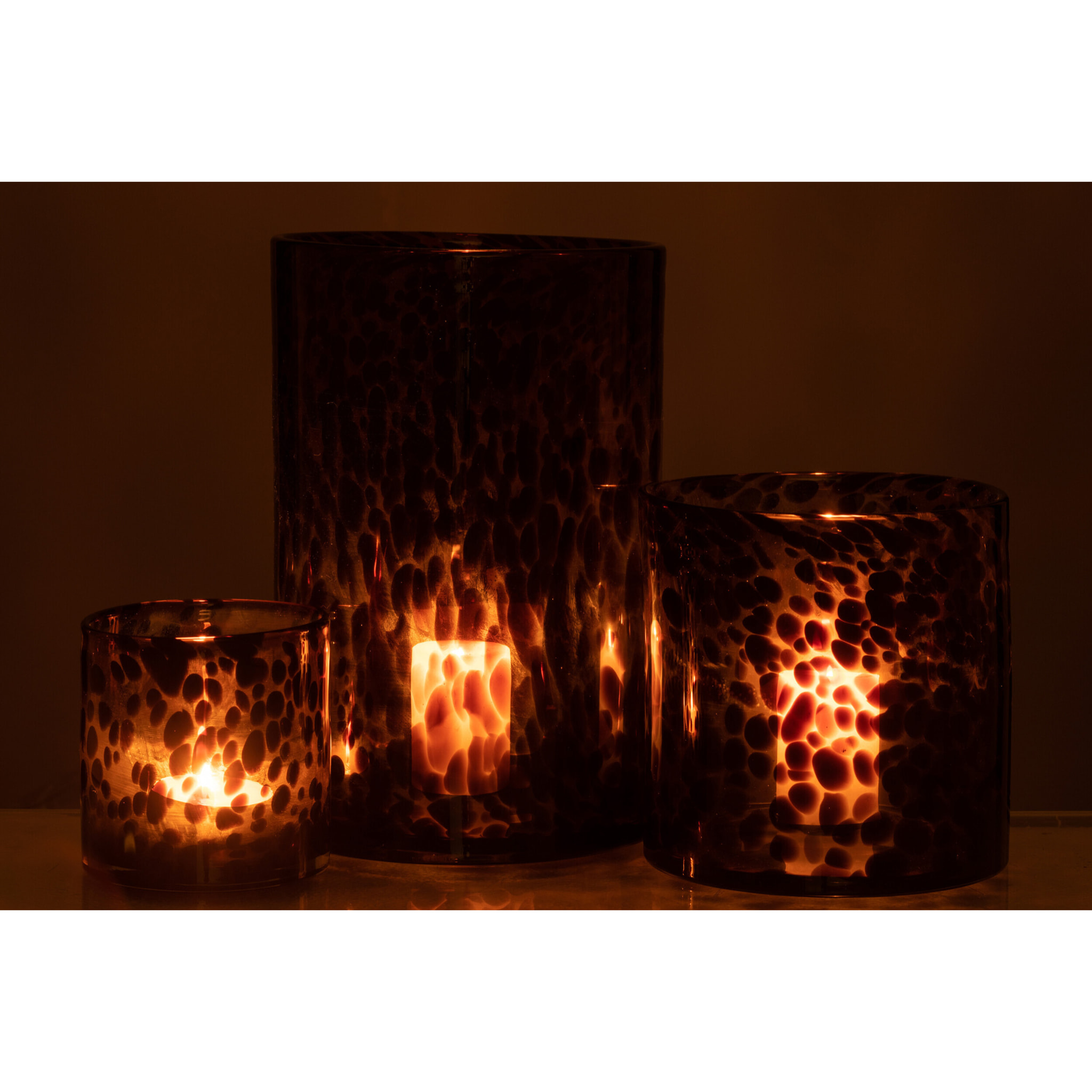 J-Line photophore Cylindre Pois - verre - marron/noir - large