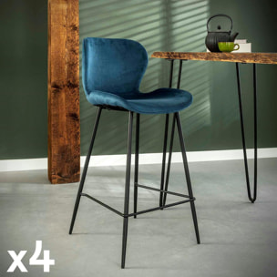 Chaise de bar velours bleu MELBOURNE (lot de 4)