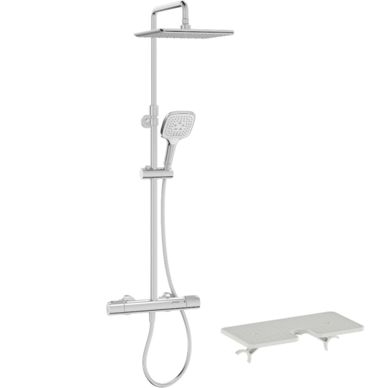 Colonne de douche thermostatique Emma chromé + tablette de douche