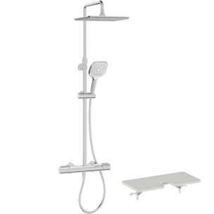 Colonne de douche thermostatique Emma chromé + tablette de douche