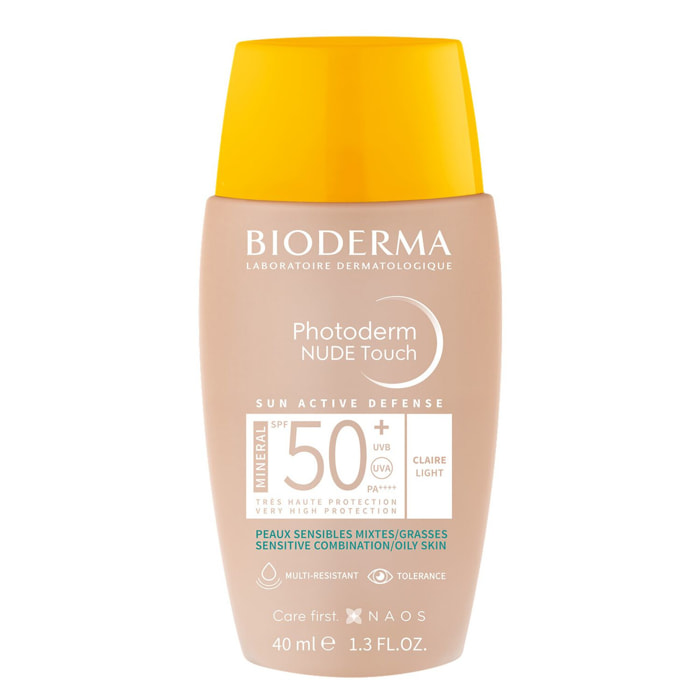 Photoderm Nude Touch - Soin Minéral Teinté Clair - Peaux Sensibles Mixtes/Grasses SPF50+ 40 ml