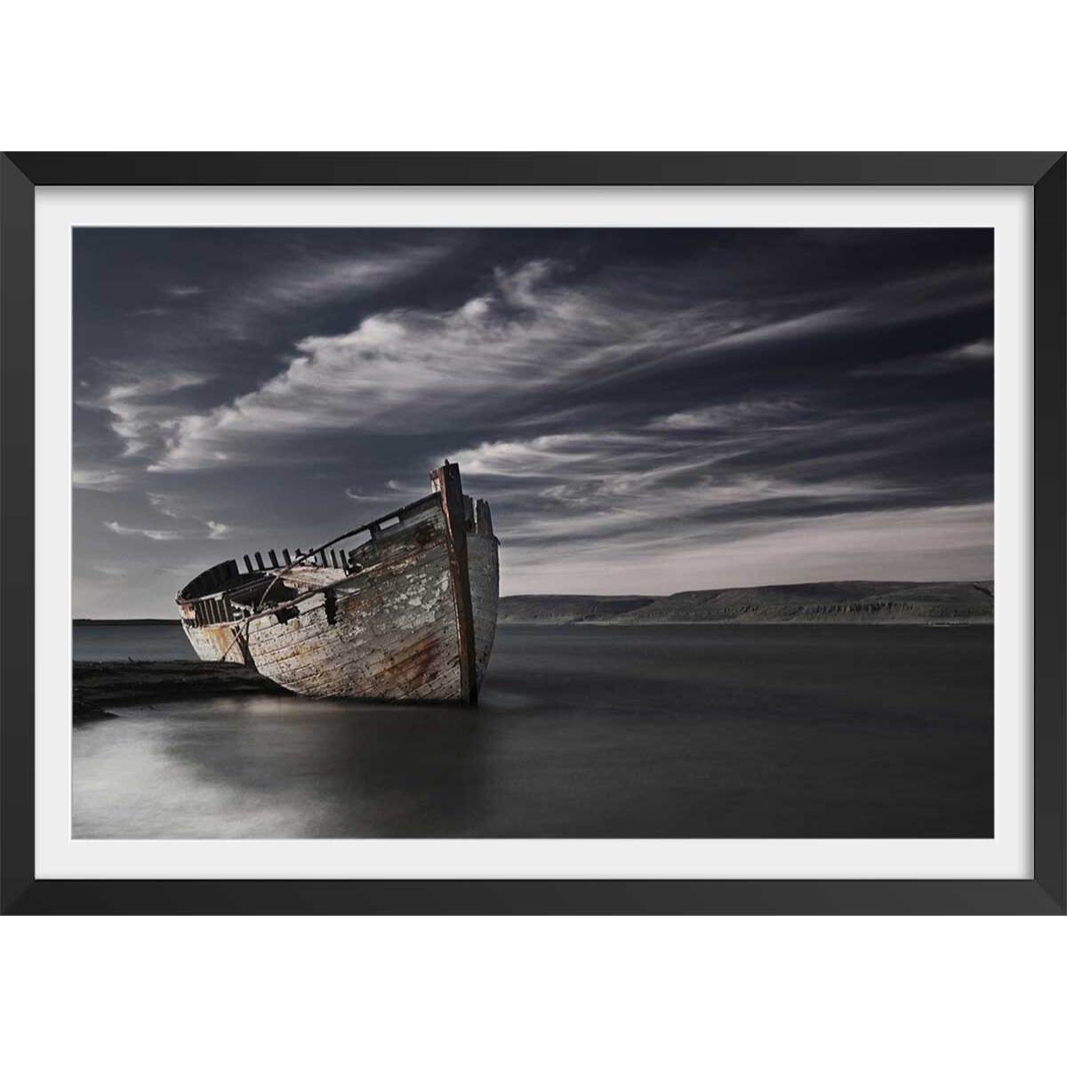 Affiche bateau destination finale Affiche + cadre en bois - Noir