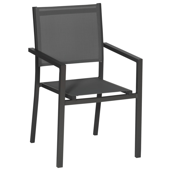 Lot de 8 chaises en aluminium anthracite - textilène gris