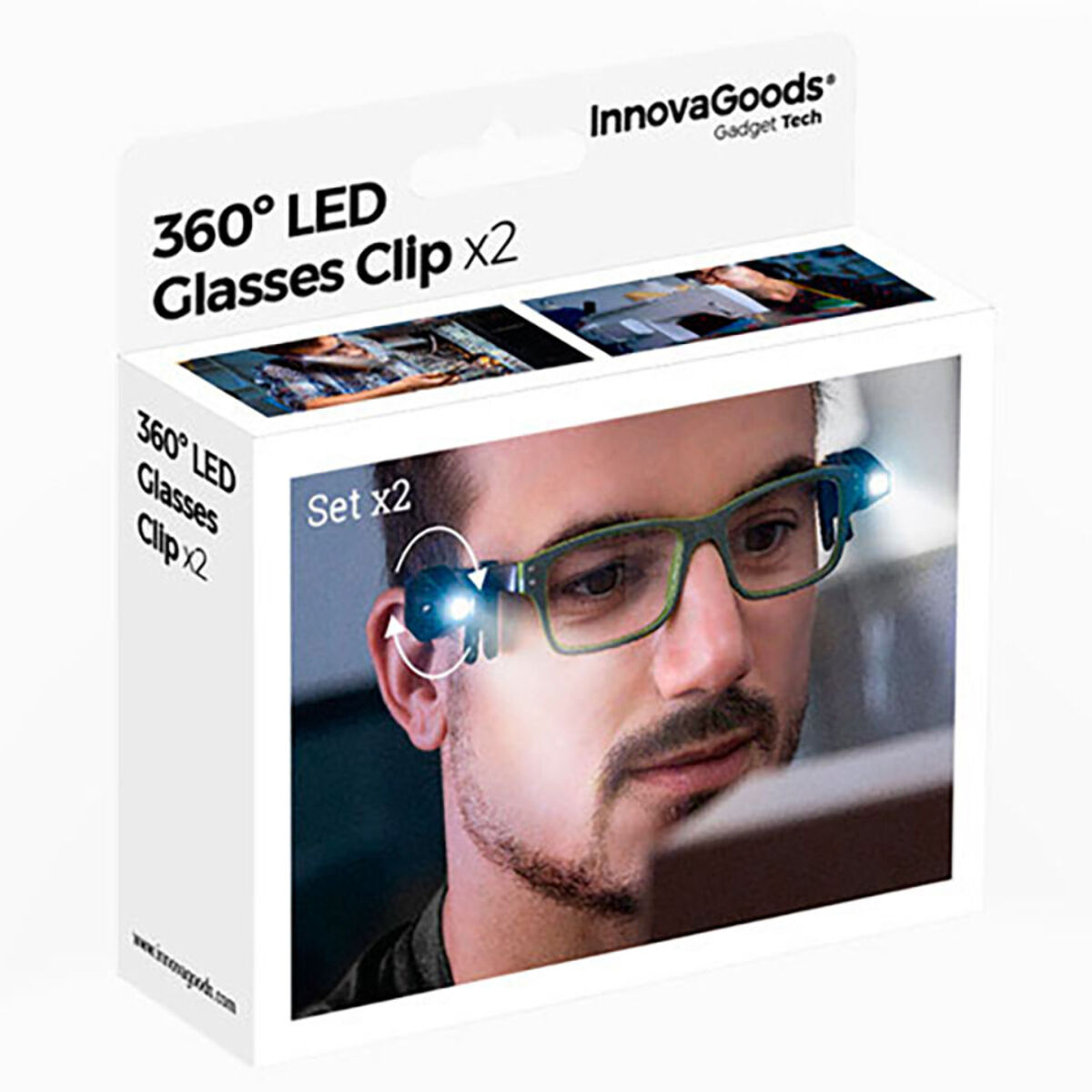 Clip LED para Gafas 360º InnovaGoods 2 Unidades