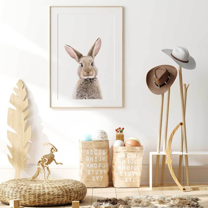Affiche enfant bébé lapin Affiche + cadre en bois - Chêne