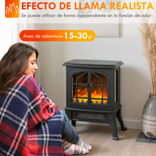 Chimenea Eléctrica de Pie, Chimenea Decorativa, 900/1800W, Efecto Llama 3D, 2 Niveles de Potencia, Termostato Ajustable, Ventanas Visibles, para 15-30 ㎡, Negro