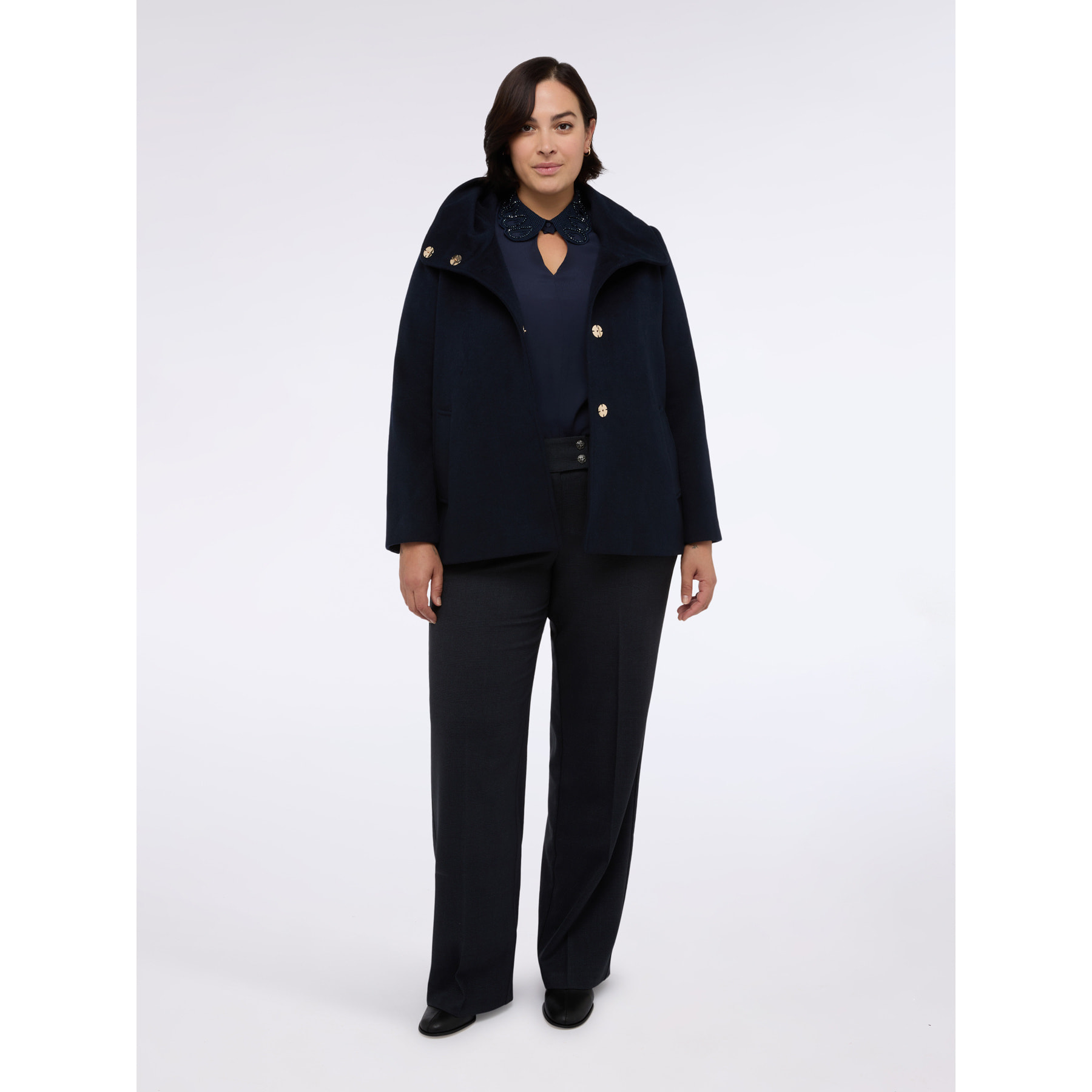 Fiorella Rubino - T-shirt bimaterica con colletto prezioso - Blu