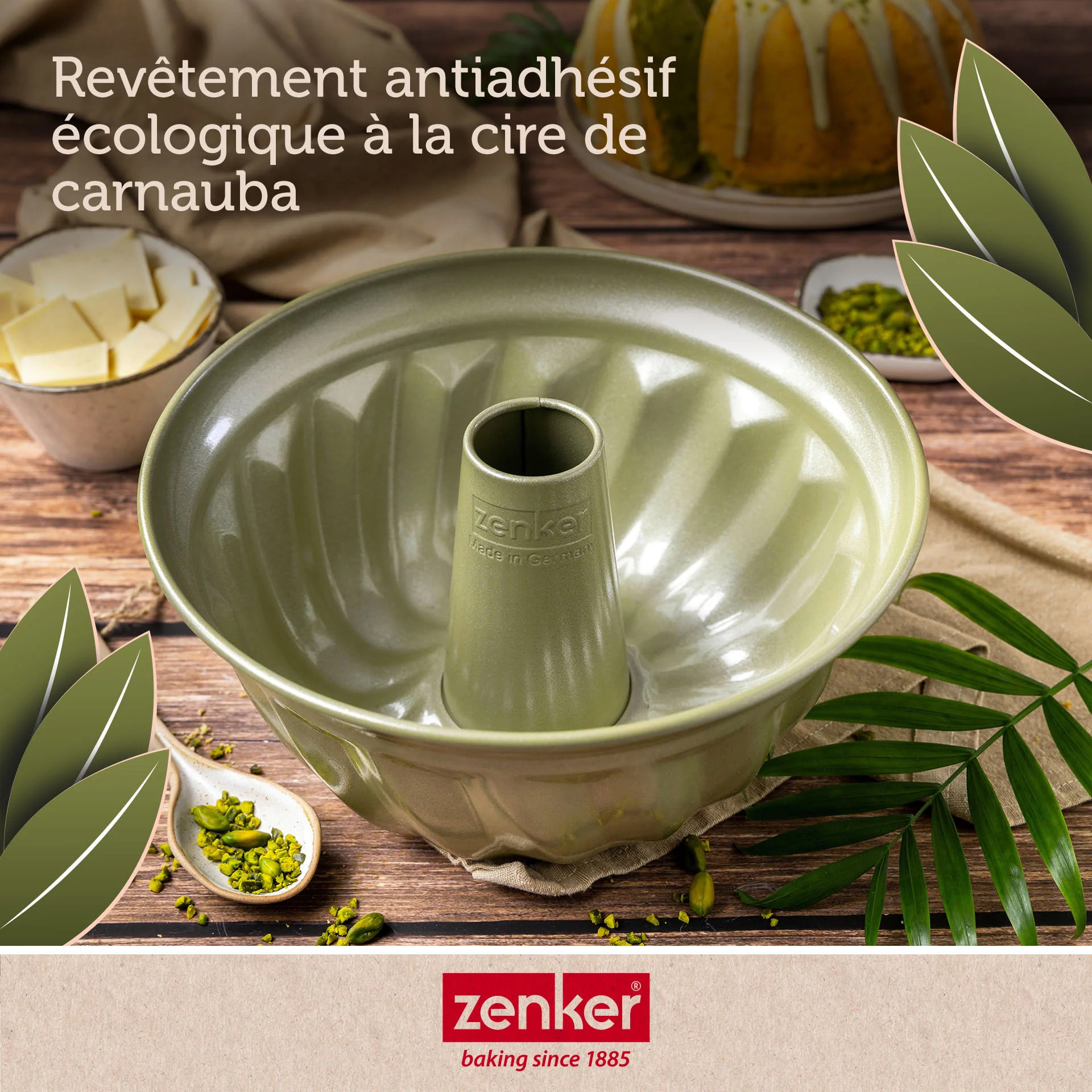 Lot de 2 moules à kouglof 25/25 cm en acier avec cire de carnauba Zenker Green Vision