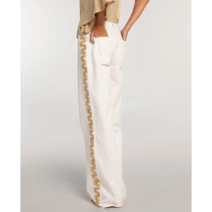 Pantalón vaquero recto con bordados de mujer