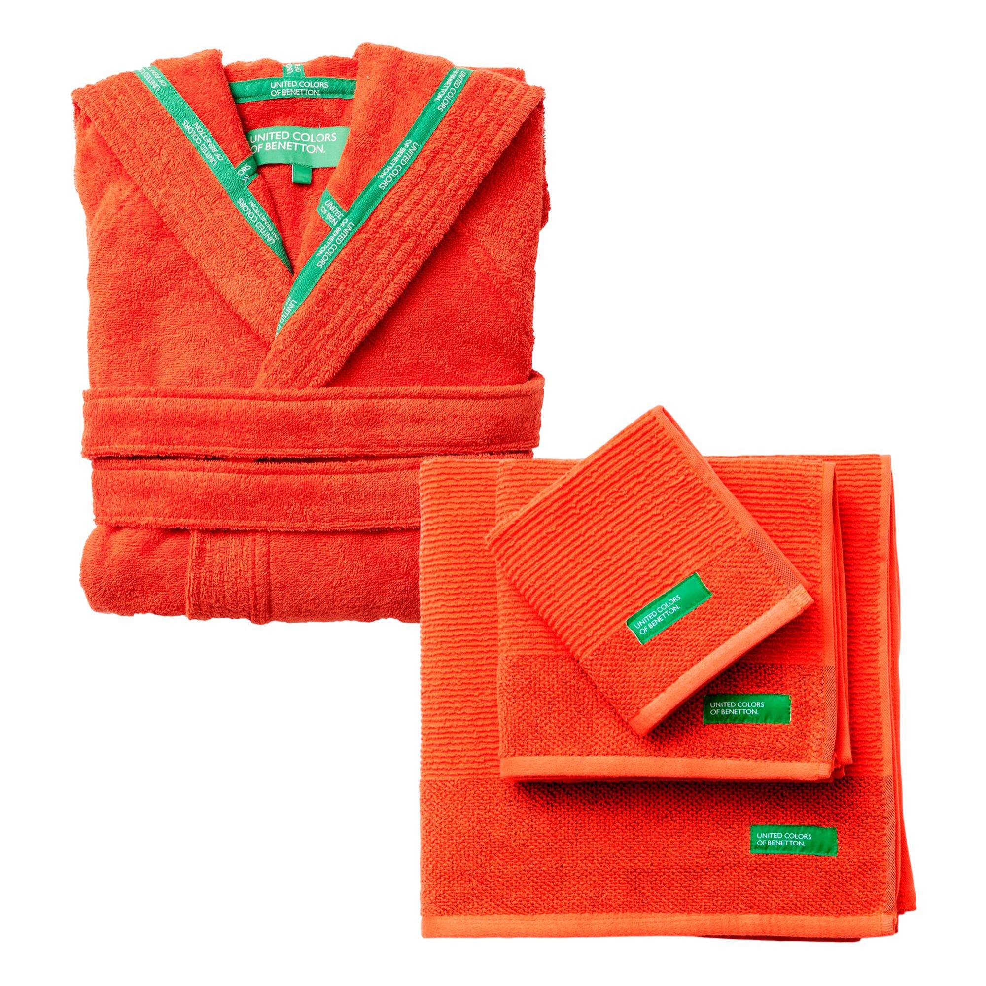 Albornoz con capucha en algodón + set de 3pc toallas de baño 'rainbow' color naranja