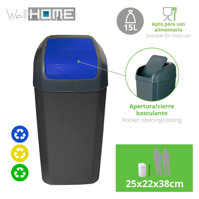 Cubo - papelera con tapa basculante de 15l color azul