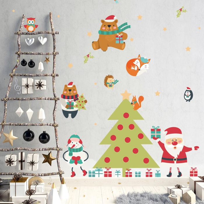 Sticker Noël le père noël et le sapin magique - Autocollants stickers adhésifs noël - décoration fêtes