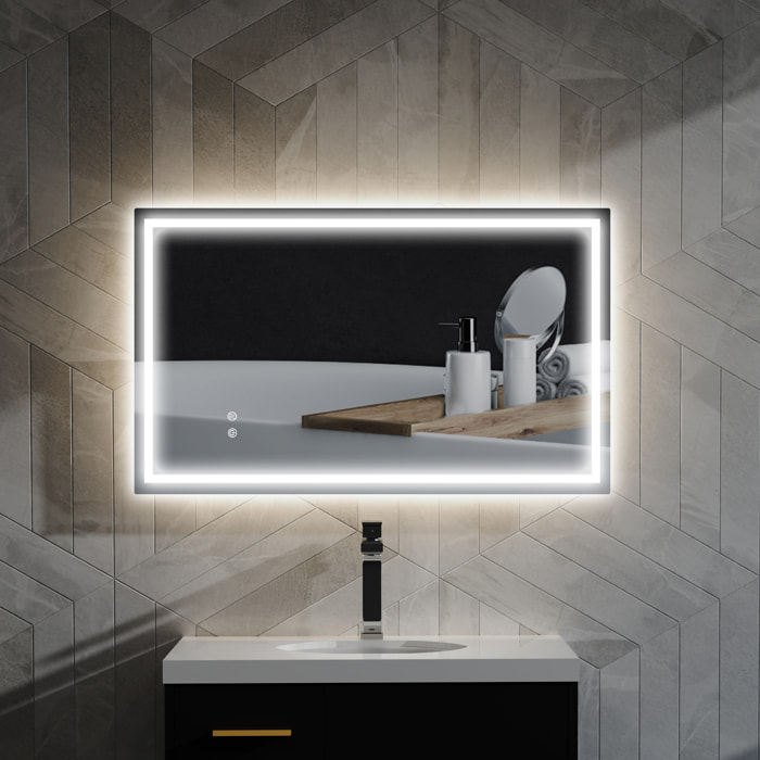 Espejo de Baño con Luz LED 100x60 cm Espejo de Pared con Luz Retroiluminado Antivaho Brillo Regulable Interruptor Táctil IP44 Montaje Horizontal o Vertical