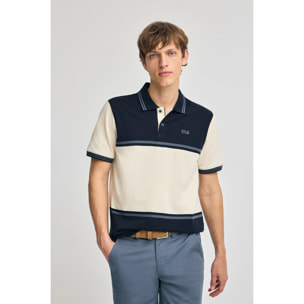 Polo blu marino Veil in piquet bicolore con particolare ricamato