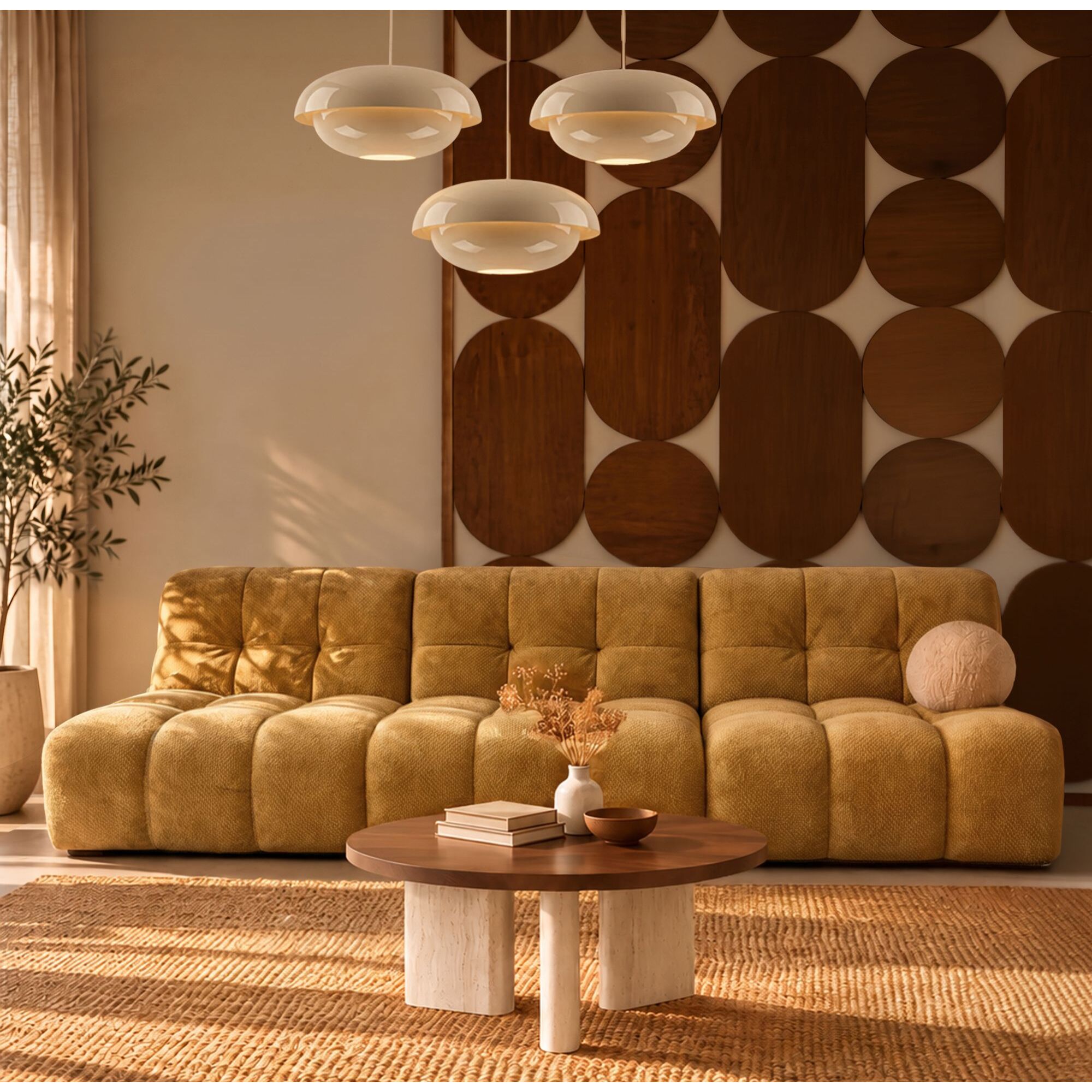 Canapé modulable 3 places en tissu chenille entrelacé ocre VOLTA