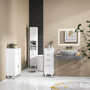 Conjunto de Baño Incluye 2 Mueble Auxiliar de Baño 1 Columna de Baño Y 1 Espejo de Baño con Luces LED Función de Memoria Interruptor Blanco Brillante