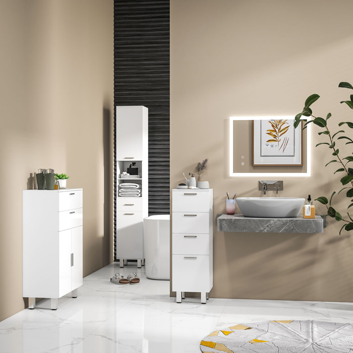 Conjunto de Baño Incluye 2 Mueble Auxiliar de Baño 1 Columna de Baño Y 1 Espejo de Baño con Luces LED Función de Memoria Interruptor Blanco Brillante