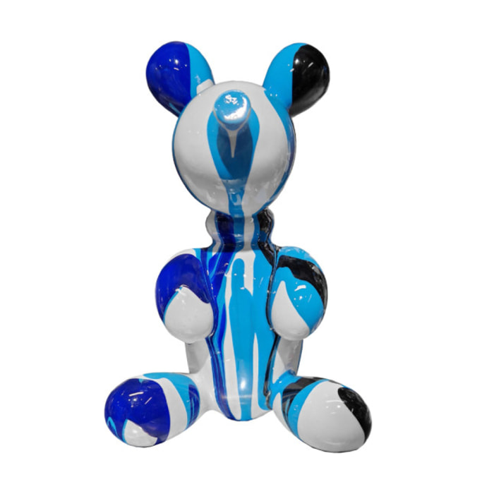 Statuette nounours balloon en résine blanc, noir & bleu H17cm - BEAR 02