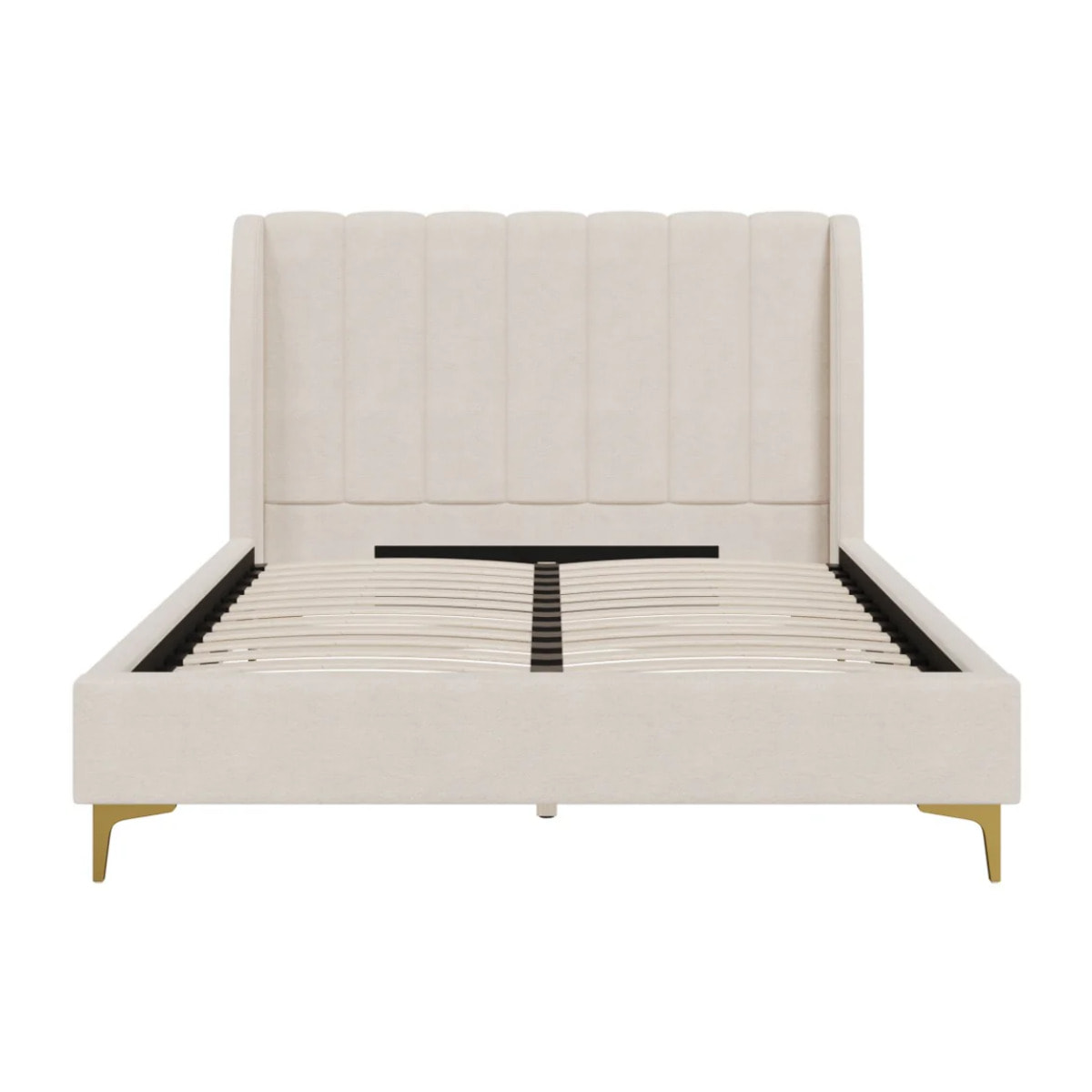 Lit double 140x190 cm en tissu beige et pieds doré - Koda