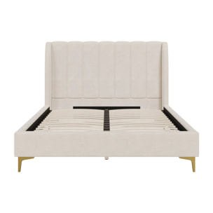 Lit double 140x190 cm en tissu beige et pieds doré - Koda