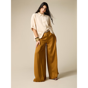 Oltre - Pantalones palazzo en raso de viscosa - Oro