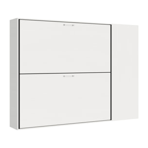 Armoire lit escamotable horizontal superposé 2 couchages 85 Kando avec matelas composition H Frêne Blanc