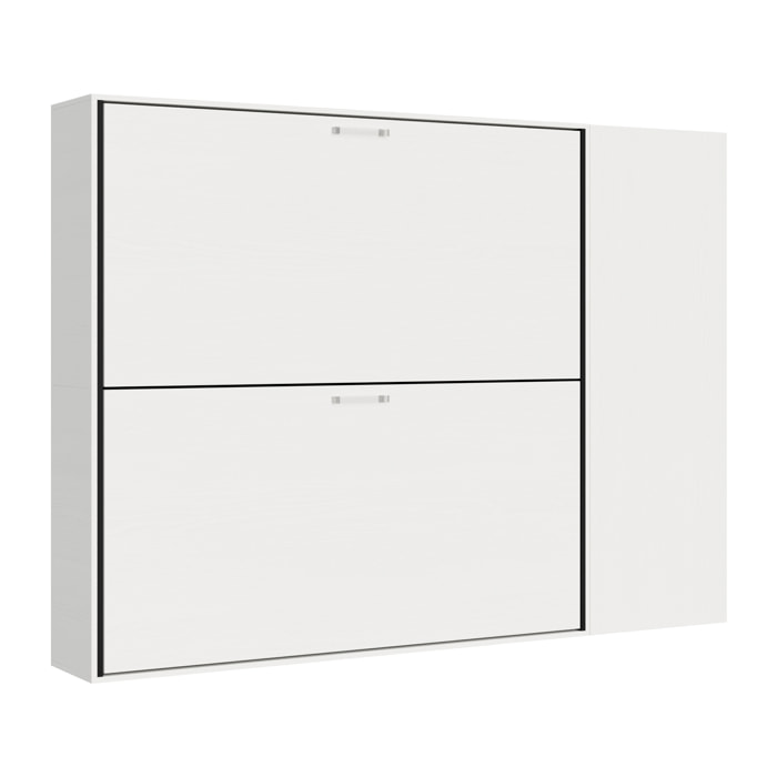 Armoire lit escamotable horizontal superposé 2 couchages 85 Kando avec matelas composition H Frêne Blanc