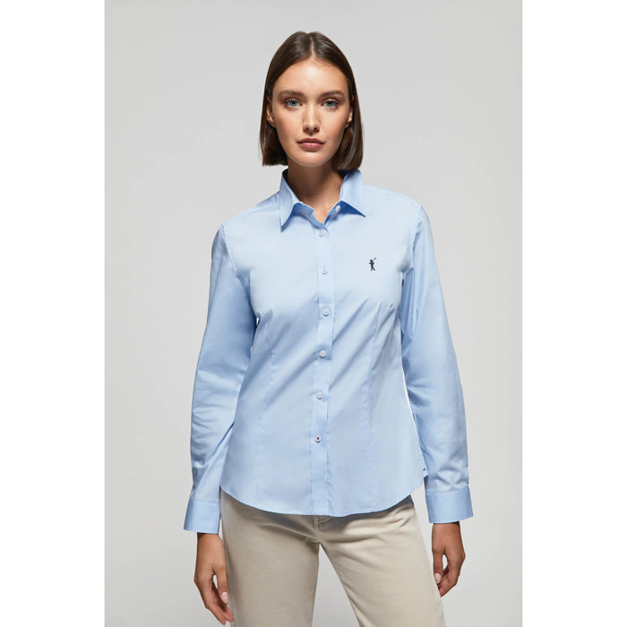 Camicia in popeline Slim Fit celeste con ricamo Rigby Go