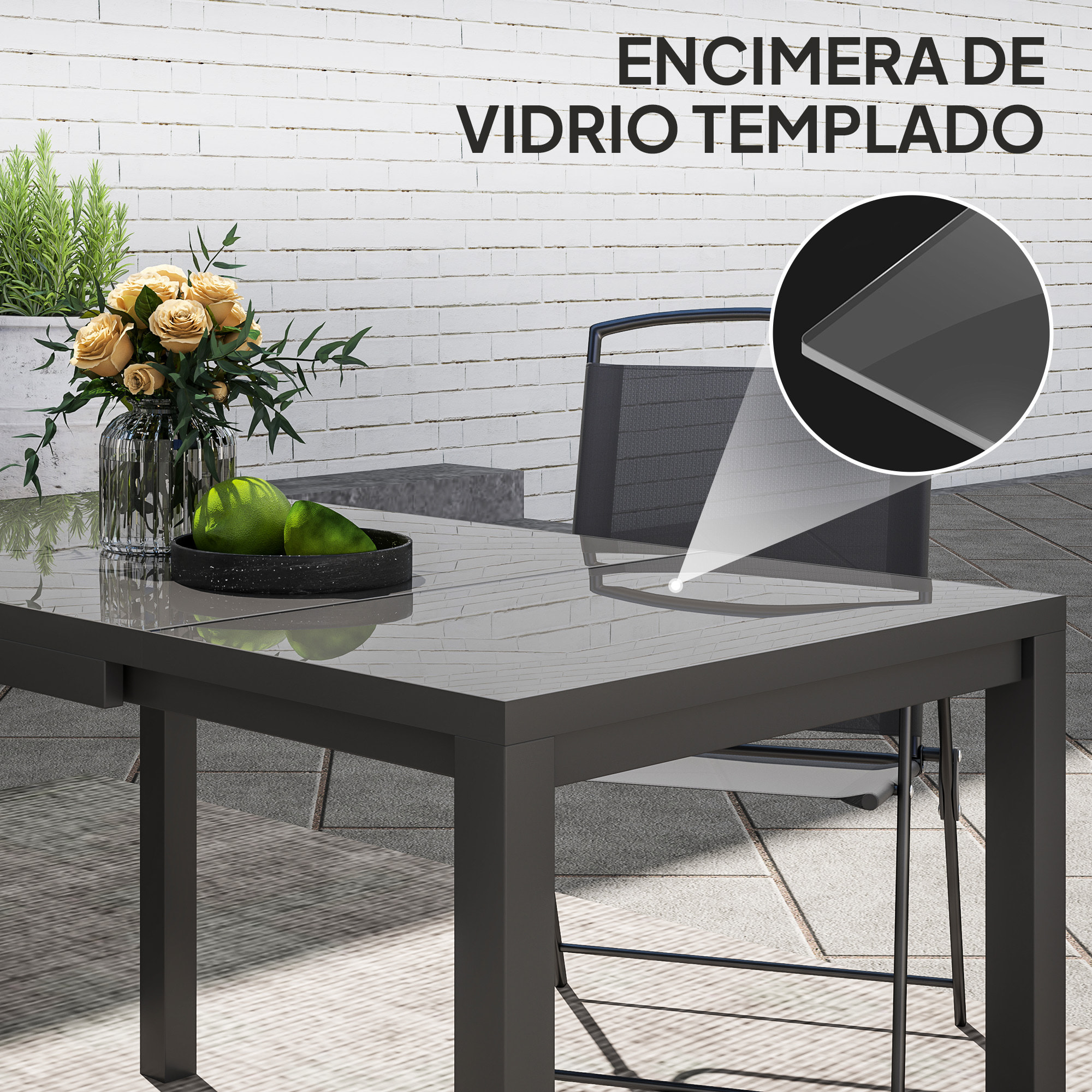 Mesa de Jardín Extensible Mesa de Comedor Exterior Ajustable 85-125 cm con Borde de Aluminio Carga 70 kg Mesa Rectangular para 4-6 Personas para Patio Terraza Gris Oscuro