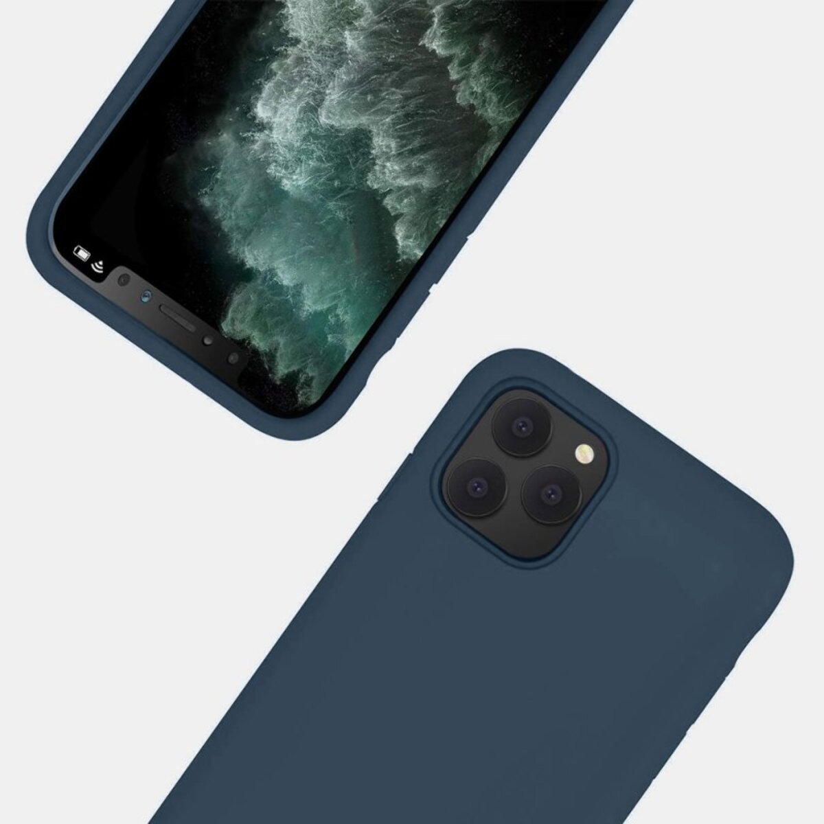 Coque iPhone 11 Pro Silicone liquide Bleu Marine + 2 Vitres en Verre trempé Protection écran Antichocs