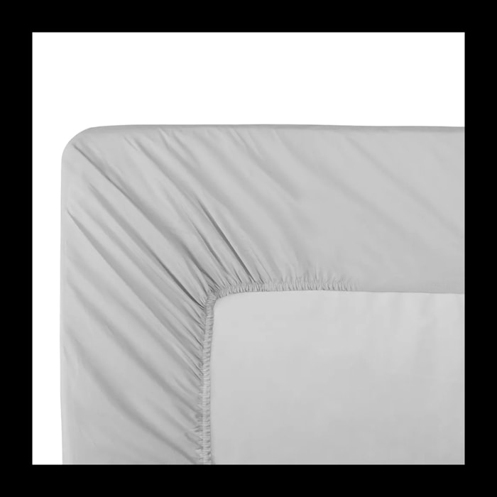 Drap housse duo percale de coton uni gris Olana platine