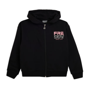 Felpa Junior comfort full-zip con cappuccio e logo bicolore