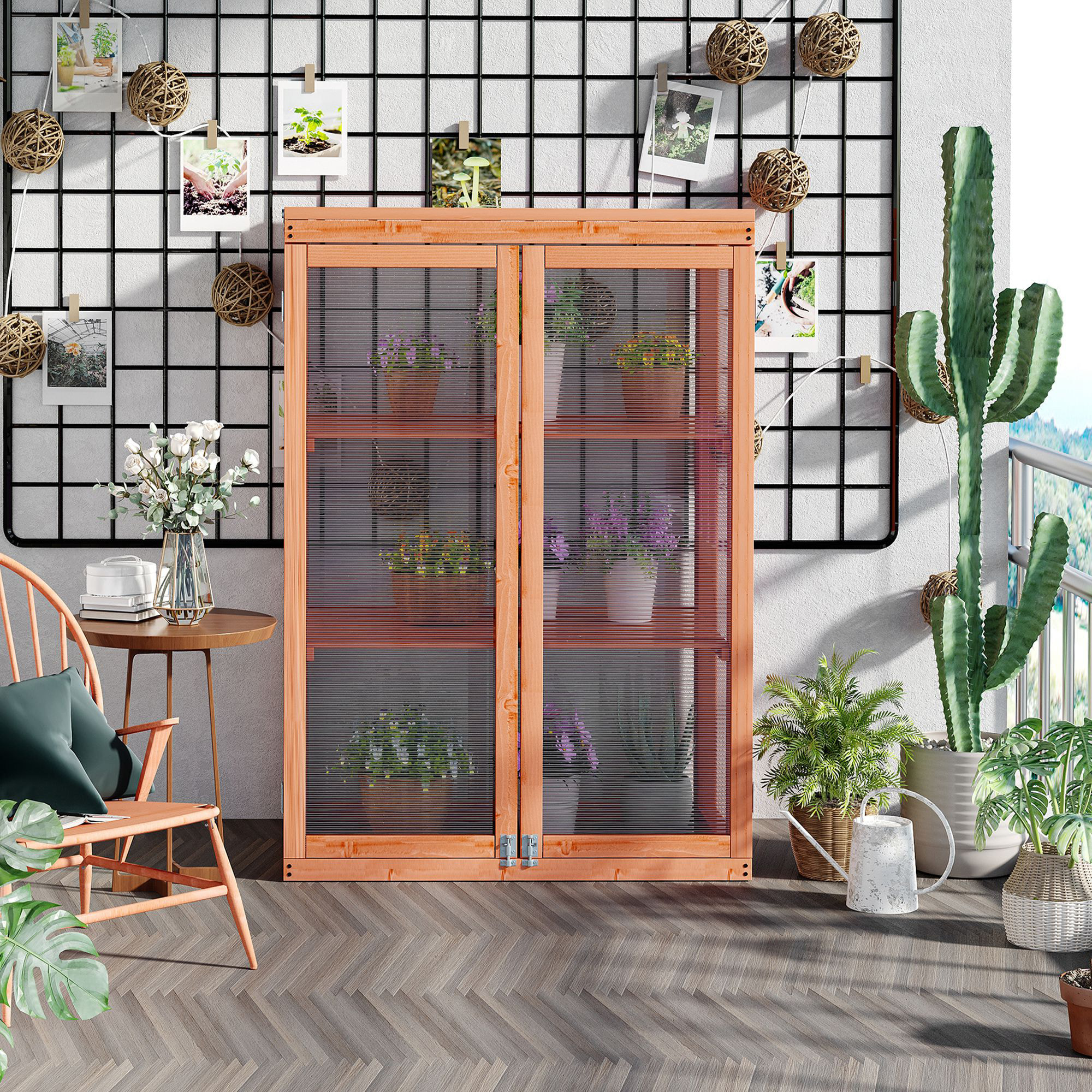 Invernadero Jardín de Madera Policarbonato 3 Pisos con Tapa Abatible 76x47x110cm