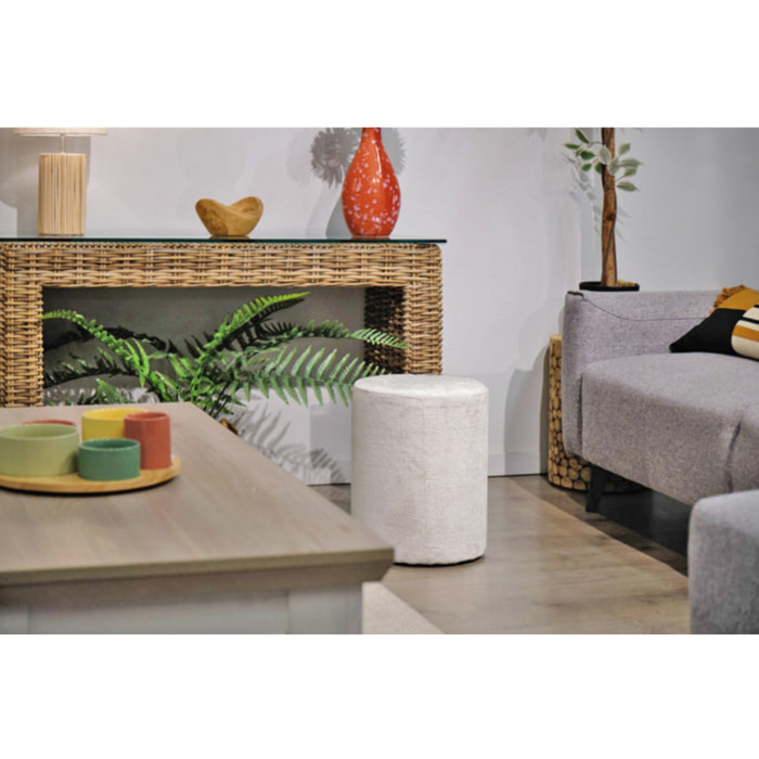 Pouf et repose pied 41 cm cylindrique en tissu côtelé écru - TUBE