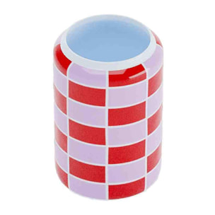 Vase cylindrique à damier céramique rouge